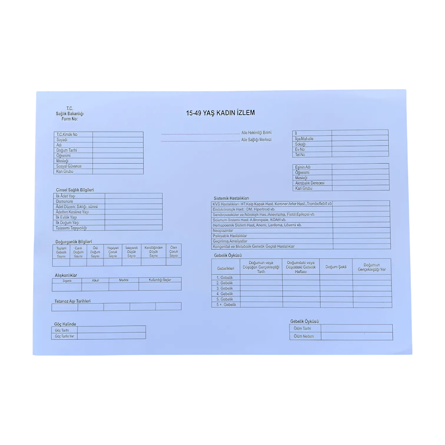 15-49 Kadın İzlem Kartı 100'lük