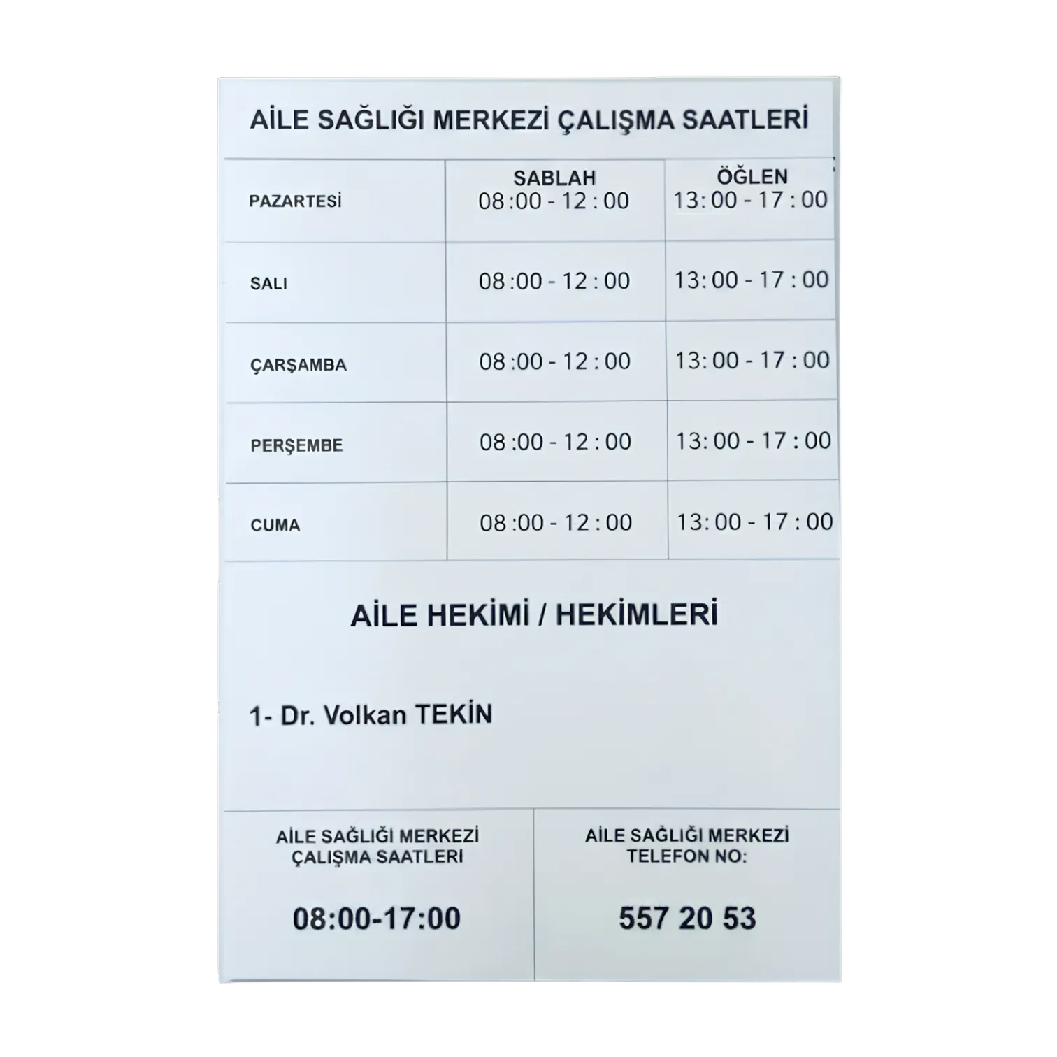 Aile Sağlığı Merkezi Tabelası