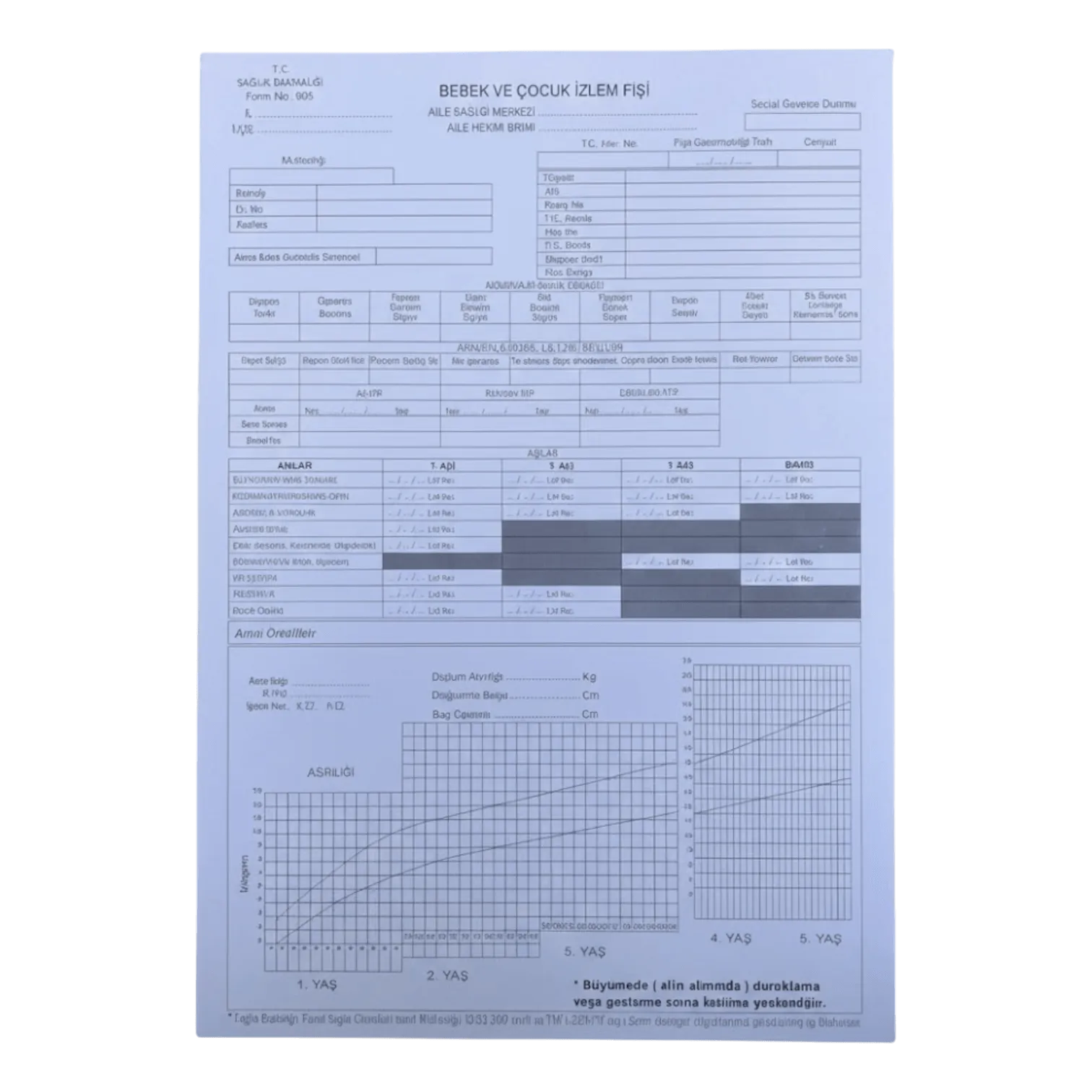 Bebek ve Çocuk İzlem Kartı 100'lük