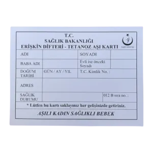 Difteri Tetanoz Aşı Kartı 100'lük