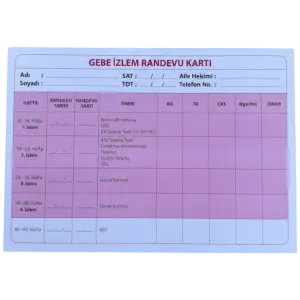 Gebe İzleme Randevu Kartı 100'lük