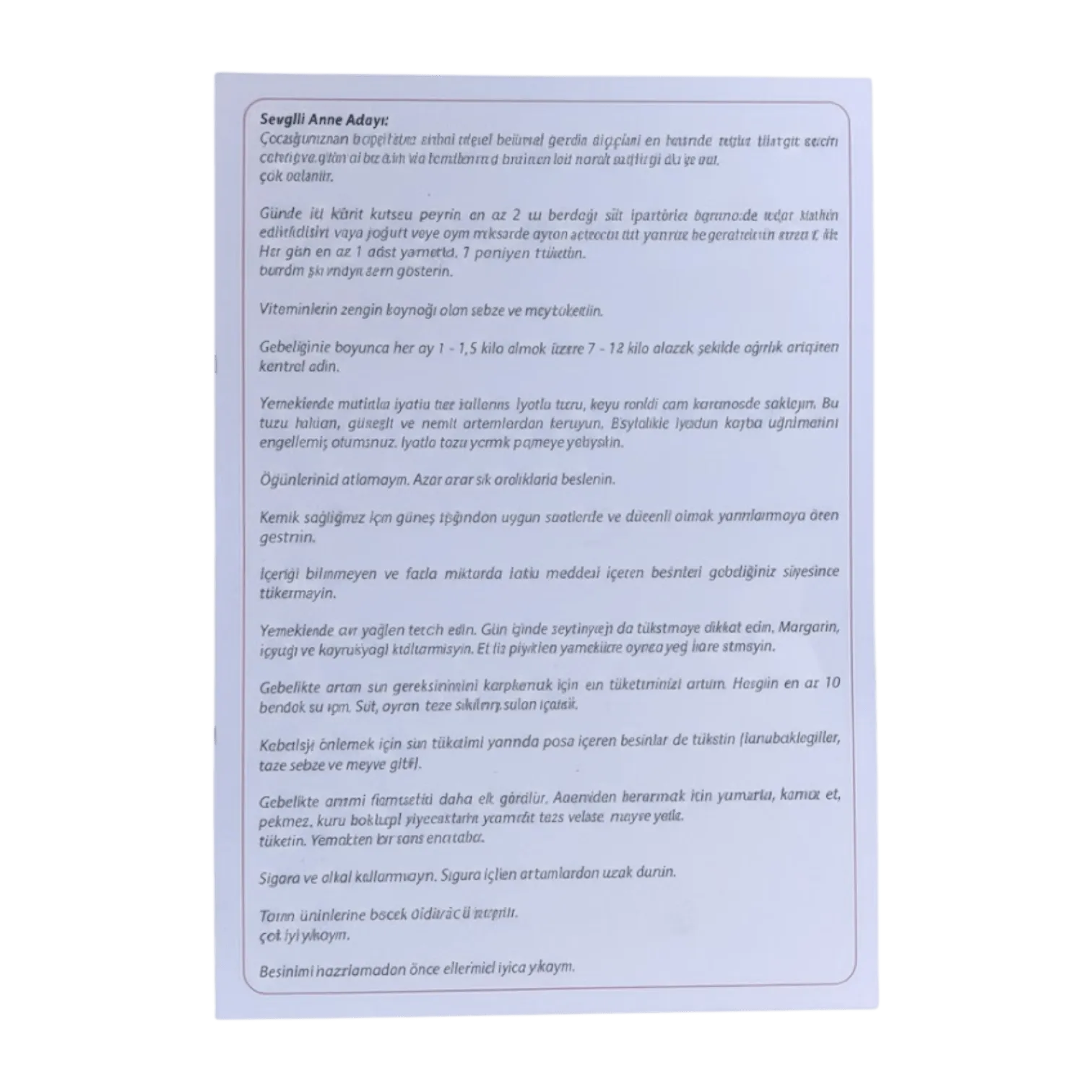 Gebe İzleme Randevu Kartı 100'lük