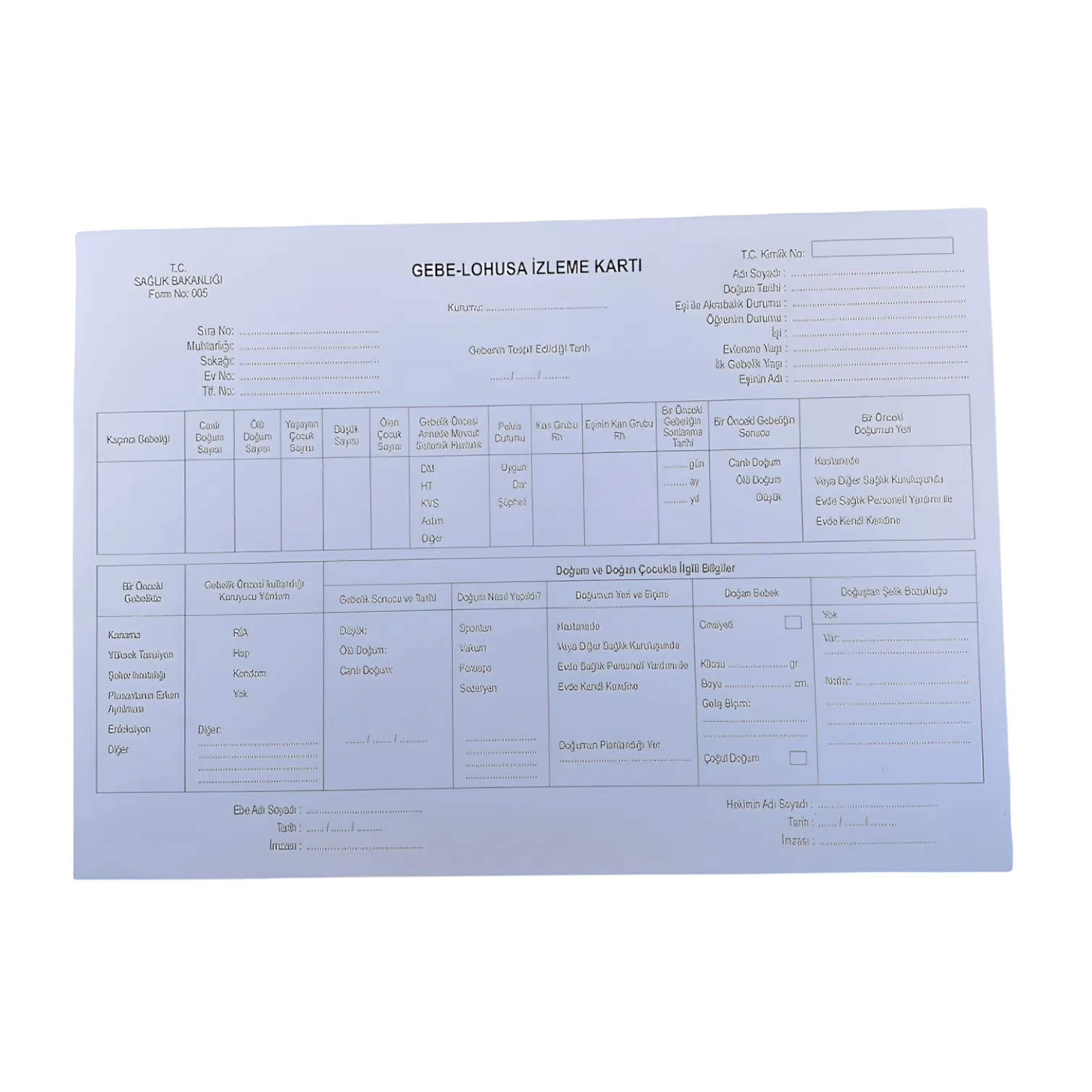 Gebe Lohusa İzlem Kartı 100'lük