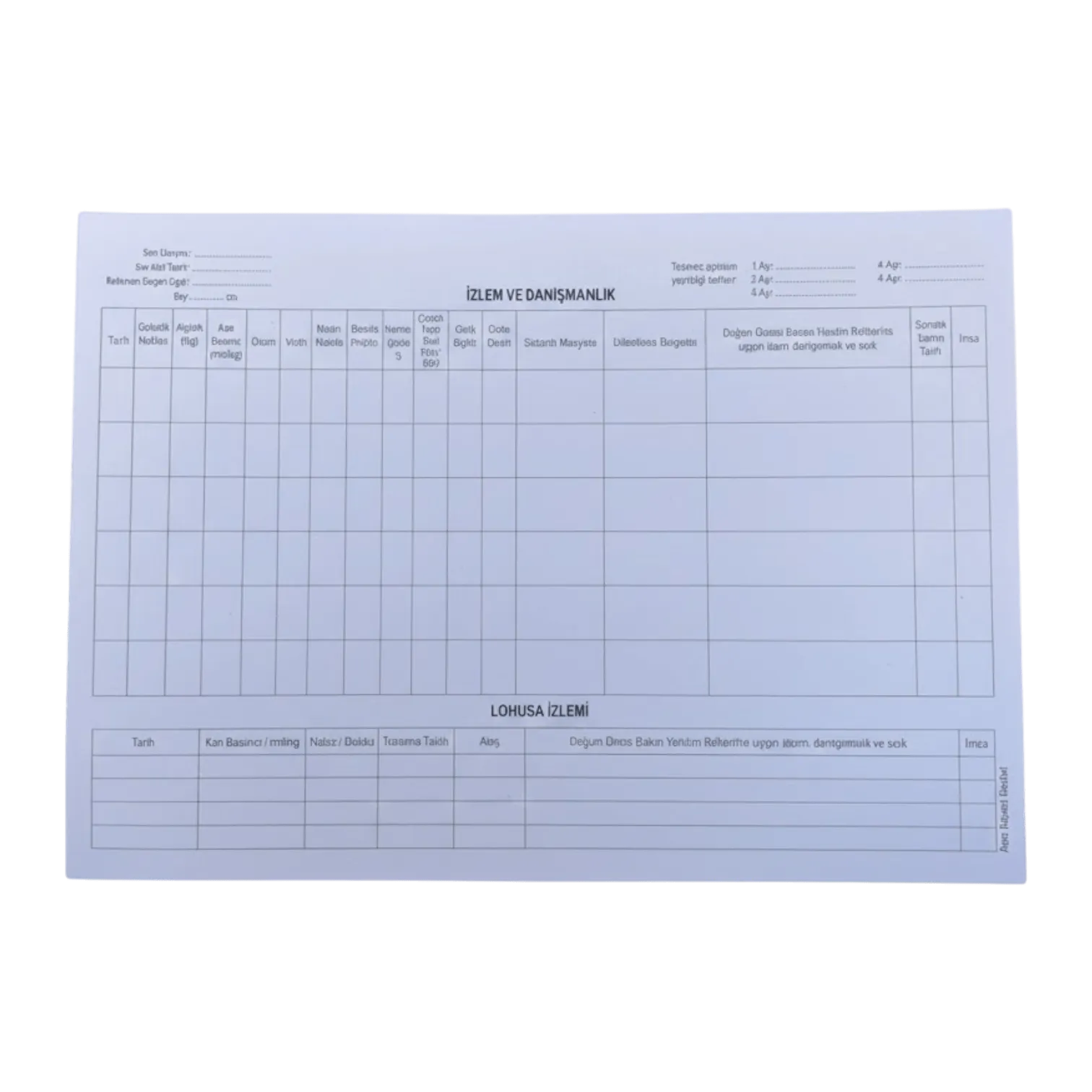 Gebe Lohusa İzlem Kartı 100'lük