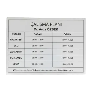 Hekim İç Tabela Çalışma Planı
