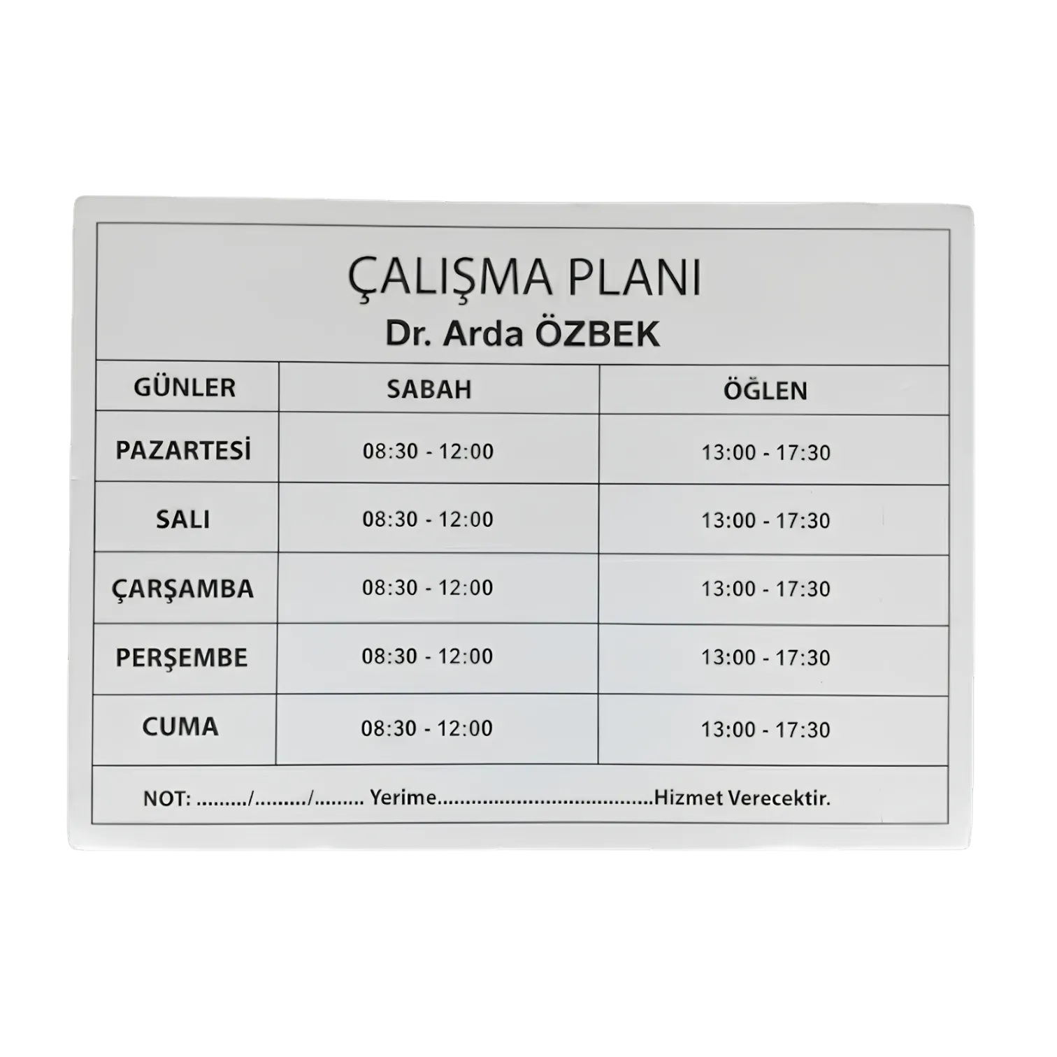 Hekim İç Tabela Çalışma Planı