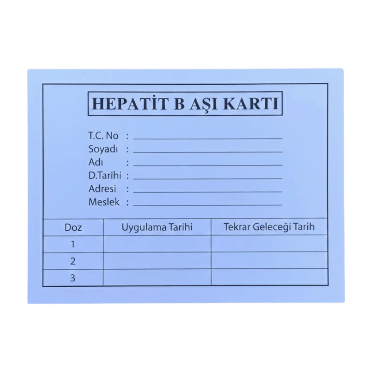 Hepatit B Aşı Kartı 100'lük