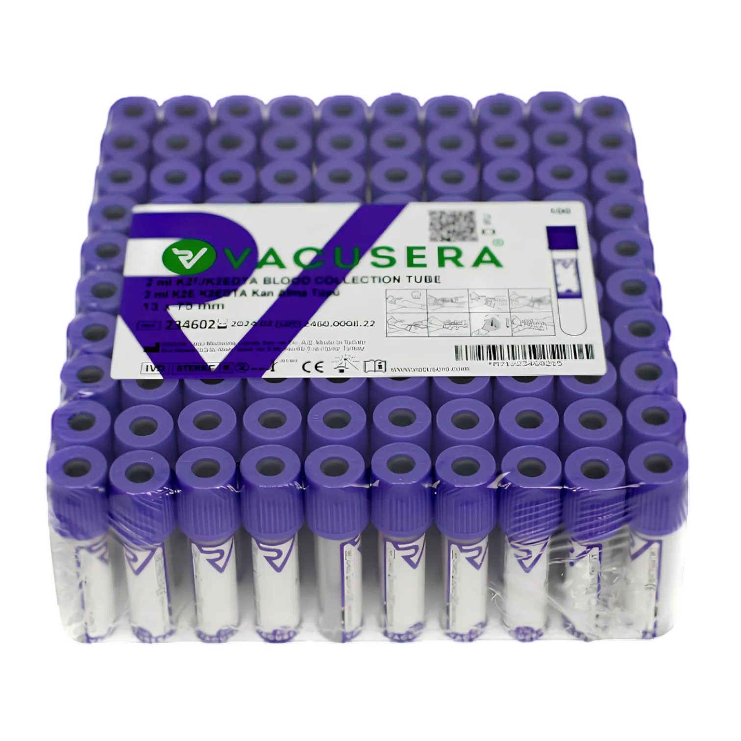 Kan Alma Tüpü K2 Edtalı Mor Vacusera 100'lü 2 ml