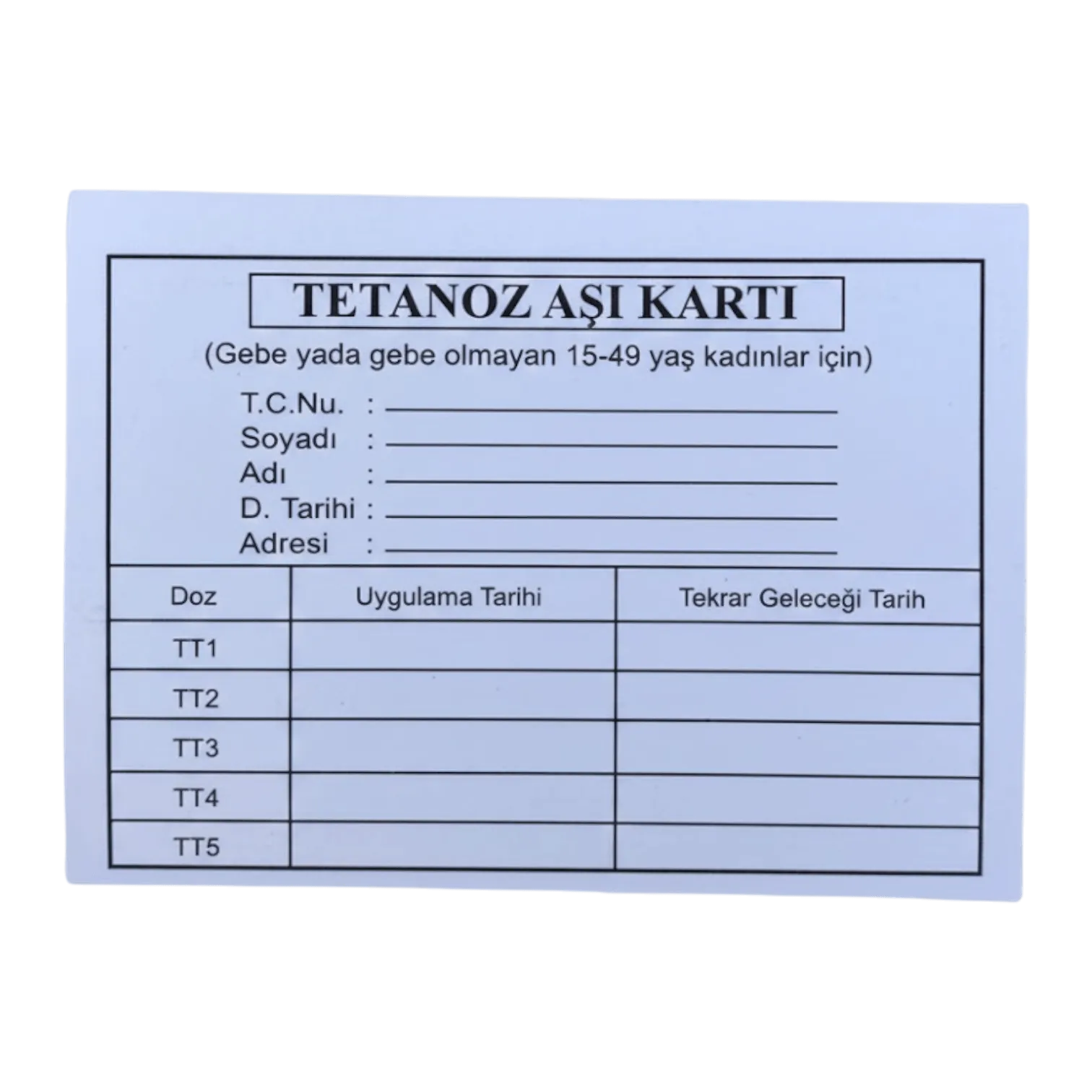 Tetanoz Aşı Kartı 100'lük