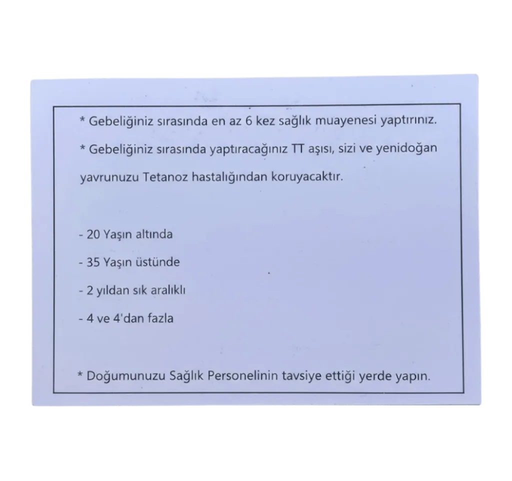 Tetanoz Aşı Kartı 100'lük