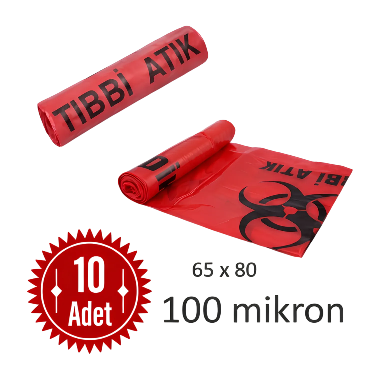 Tıbbi Atık Torbası 65x80 Büyük Boy 10'lu