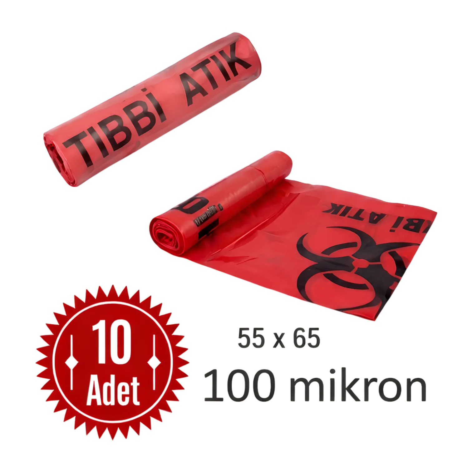 Tıbbi Atık Torbası Kalın Rulo 10 adetlik 55x65