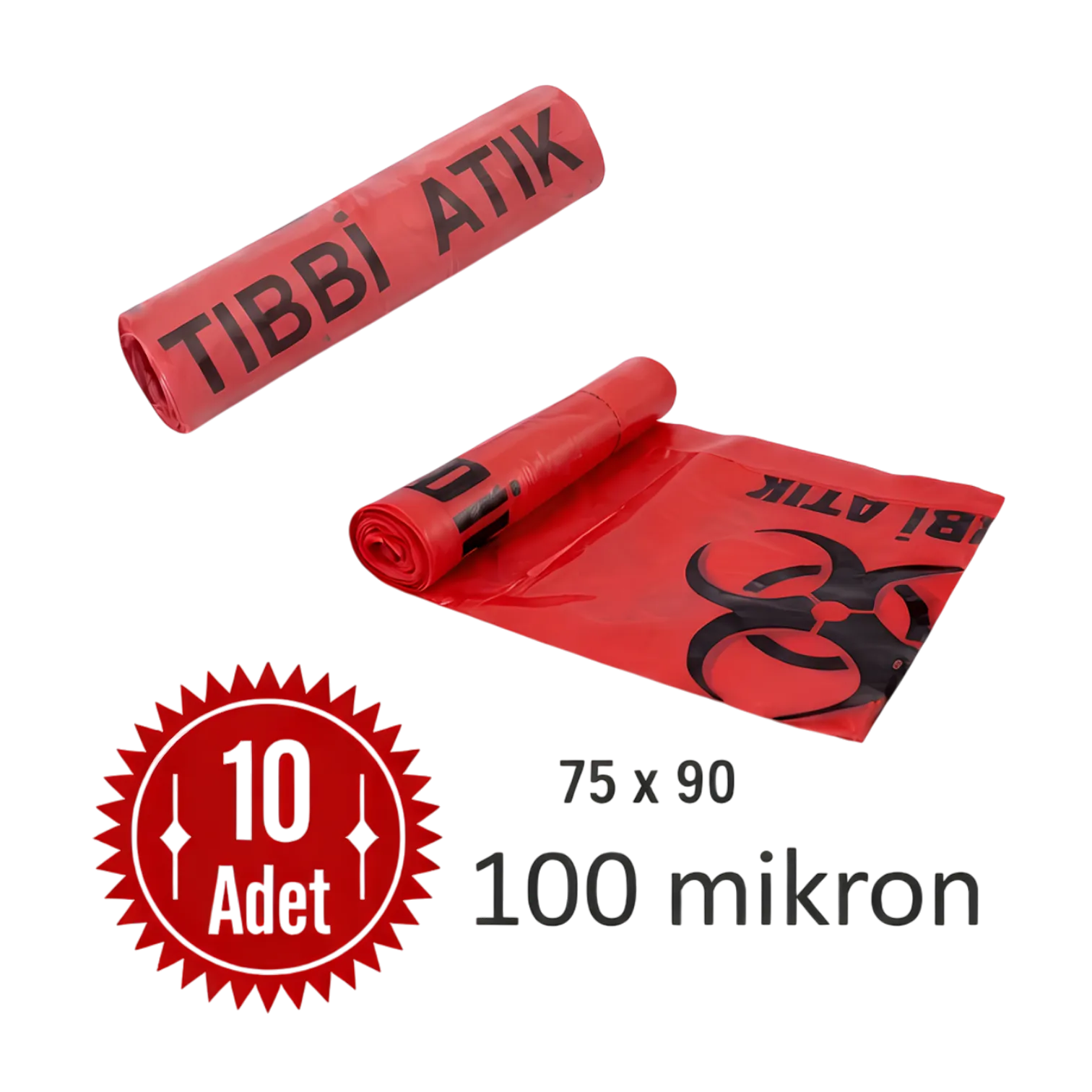 Tıbbi Atık Torbası Kalın Rulo 10 Adetlik 75x90